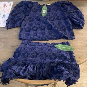 COPY - 3d star textur navy blouse and mini skirt